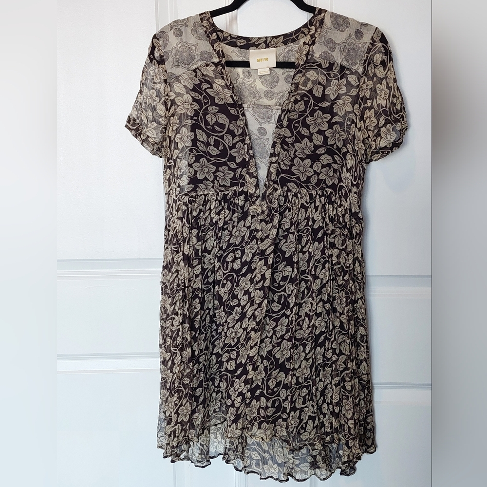 Anthropologie Maeve Adrian Floral Sheer Tunic Brown & Cream Women's 2P Boho Rare